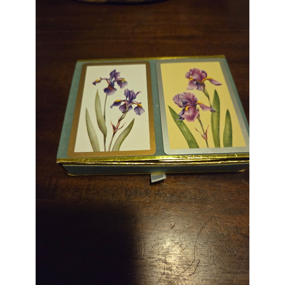 vintage Congress Iris playing cards. Two sets Of Two and velvet box.